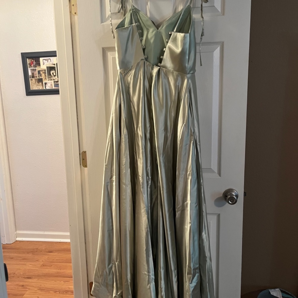 Satin Slip Maxi Dress in Sage Green - Picture 3 of 5